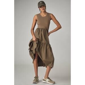 Anthropologie Daily Practice Bowline Tired Midi Dress Olive Green Sleeveless XS